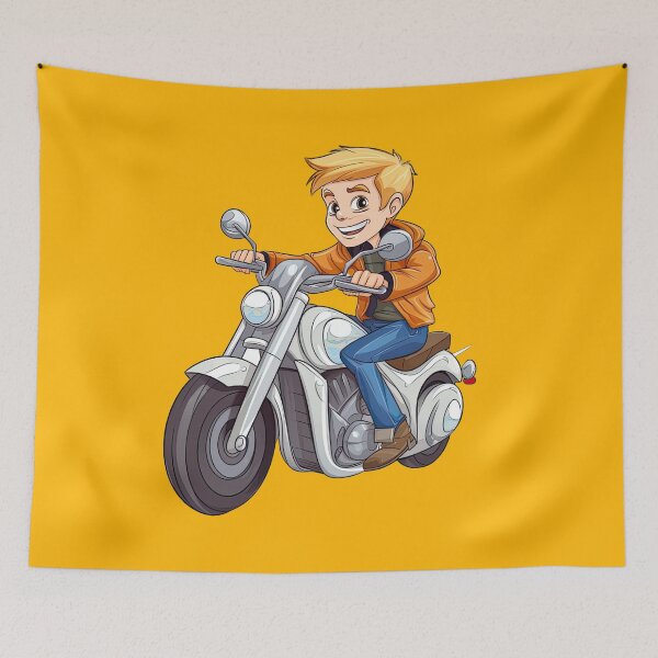 Item preview, Young Teenage Boy Riding a Silver Motorcycle (yellow background) designed and sold by TheTrendsDesk.