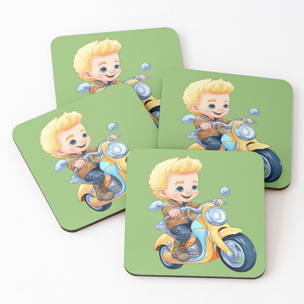 Item preview, Teenage Boy Riding a Yellow Scooter (green background) designed and sold by TheTrendsDesk.