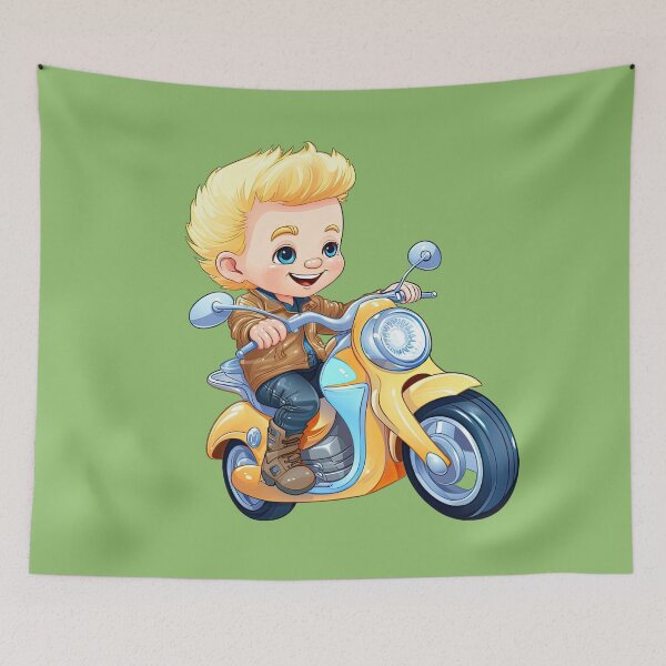 Item preview, Teenage Boy Riding a Yellow Scooter (green background) designed and sold by TheTrendsDesk.