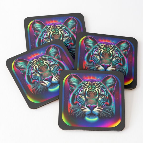 Item preview, Jaguar of the Brazilian Fauna Face in Colorful Neon designed and sold by Animalissima.
