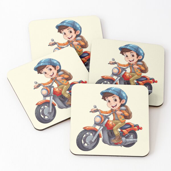 Item preview, Teenage Boy Riding an Orange Motorcycle (off white like background) designed and sold by TheTrendsDesk.