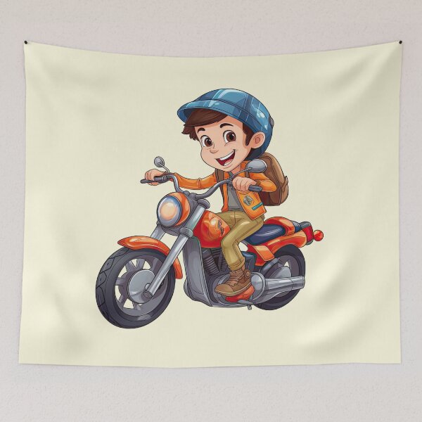 Item preview, Teenage Boy Riding an Orange Motorcycle (off white like background) designed and sold by TheTrendsDesk.