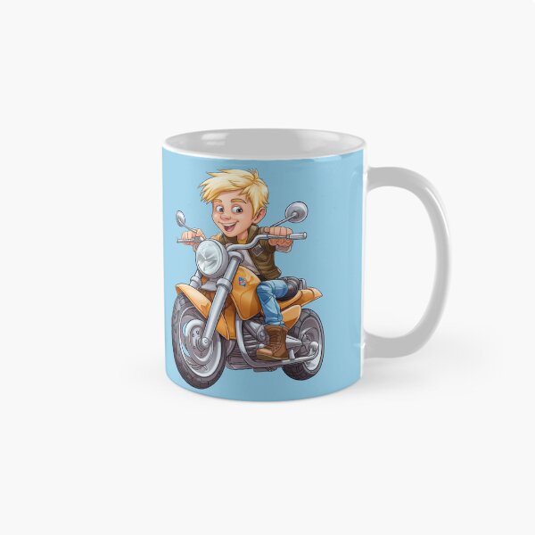 Item preview, Young Teenage Boy Riding a Silver Motorcycle (light blue background) designed and sold by TheTrendsDesk.