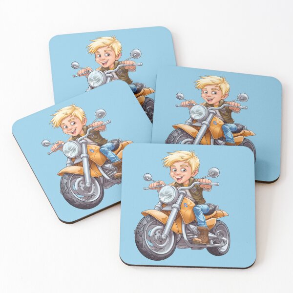 Item preview, Young Teenage Boy Riding a Silver Motorcycle (light blue background) designed and sold by TheTrendsDesk.