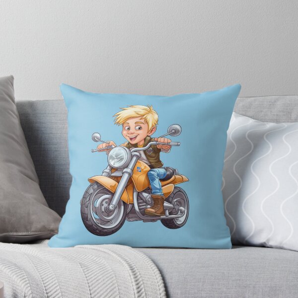 Item preview, Young Teenage Boy Riding a Silver Motorcycle (light blue background) designed and sold by TheTrendsDesk.