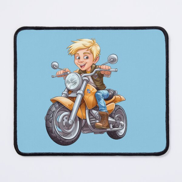 Item preview, Young Teenage Boy Riding a Silver Motorcycle (light blue background) designed and sold by TheTrendsDesk.
