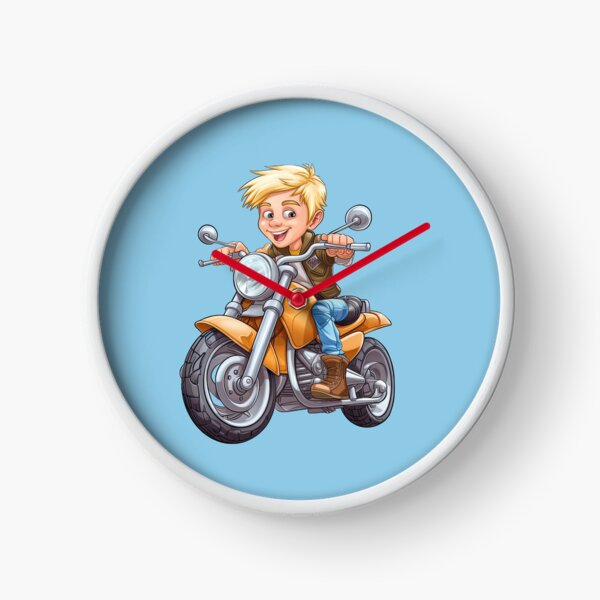 Item preview, Young Teenage Boy Riding a Silver Motorcycle (light blue background) designed and sold by TheTrendsDesk.