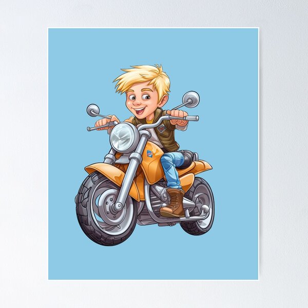 Item preview, Young Teenage Boy Riding a Silver Motorcycle (light blue background) designed and sold by TheTrendsDesk.