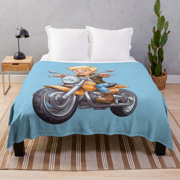 Item preview, Young Teenage Boy Riding a Silver Motorcycle (light blue background) designed and sold by TheTrendsDesk.