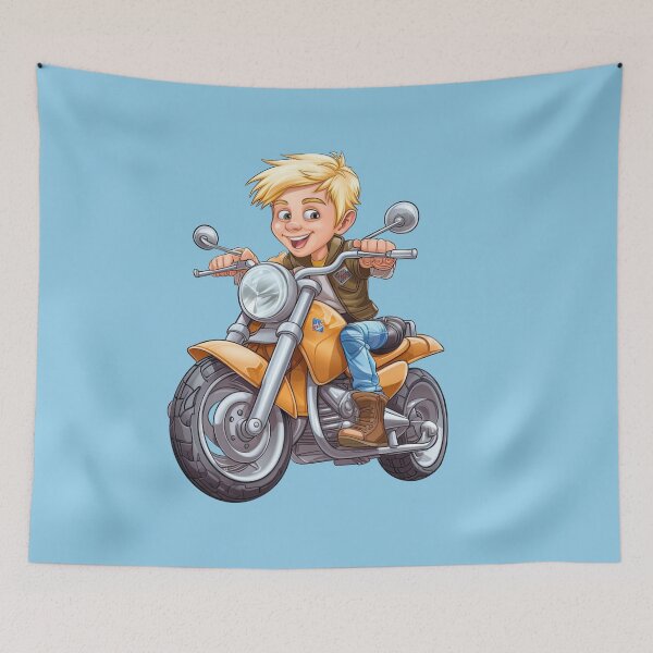 Item preview, Young Teenage Boy Riding a Silver Motorcycle (light blue background) designed and sold by TheTrendsDesk.