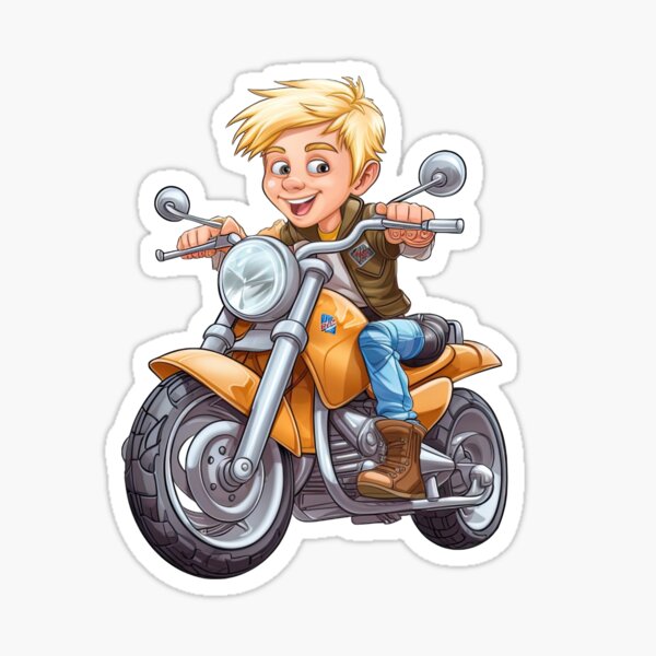 Item preview, Young Teenage Boy Riding a Silver Motorcycle (light blue background) designed and sold by TheTrendsDesk.