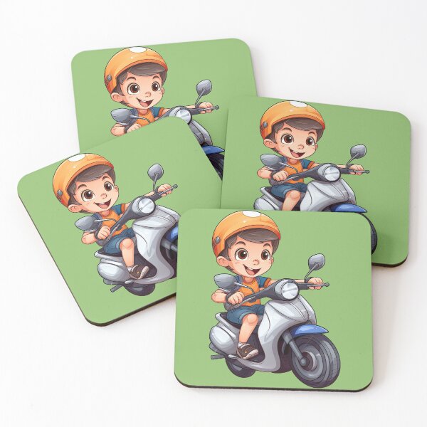 Item preview, Young Teenage Boy Riding a Silver Motorcycle (green background) designed and sold by TheTrendsDesk.