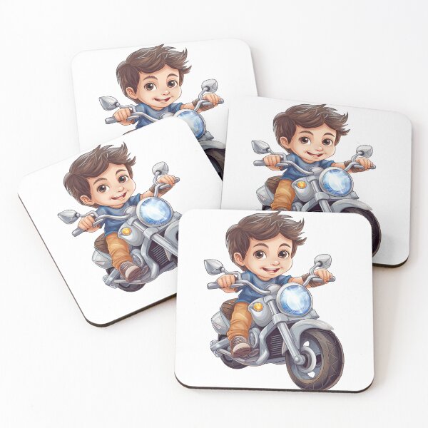 Item preview, Young Teenage Boy Riding a Silver Motorcycle (white background) designed and sold by TheTrendsDesk.