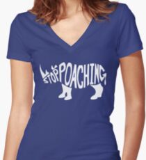 Stop Poaching Rhino: White Women's Fitted V-Neck T-Shirt
