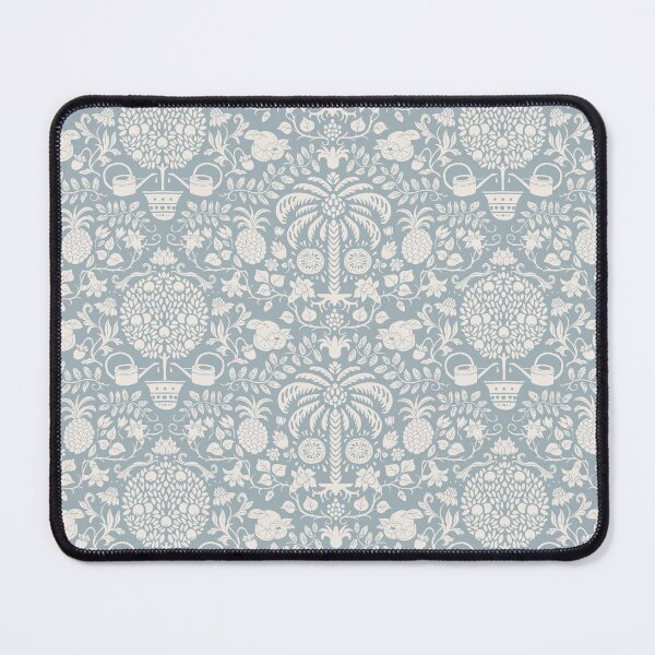 Item preview, orange tree and palm garden damask blush on dusty blue | repeat pattern designed and sold by colorofmagic.