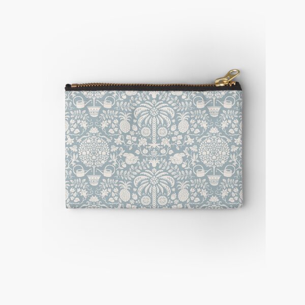 Item preview, orange tree and palm garden damask blush on dusty blue | repeat pattern designed and sold by colorofmagic.