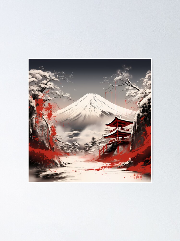 Mt. Fuji - tainted charcoal painting