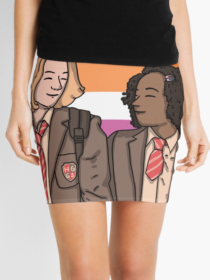Thumbnail 1 of 4, Mini Skirt, Heartstopper Darcy And Tara With Lesbian Pride Flag designed and sold by forbetterworld.