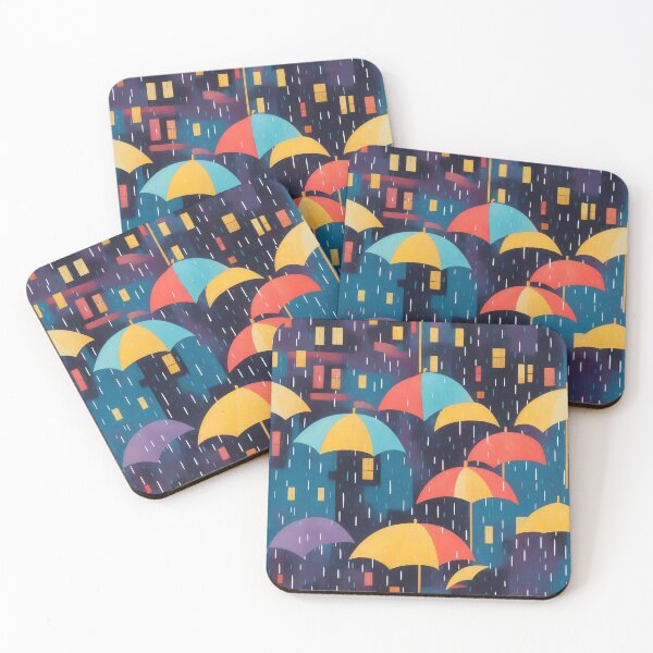 Item preview, Cityscape in rainy evening, colorful umbrellas designed and sold by CoolPixels.