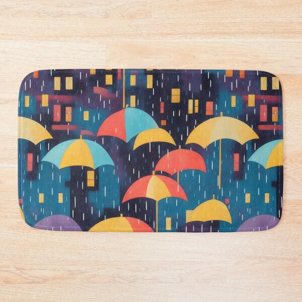 Item preview, Paisaje urbano en tarde lluviosa, sombrillas coloridas designed and sold by CoolPixels.