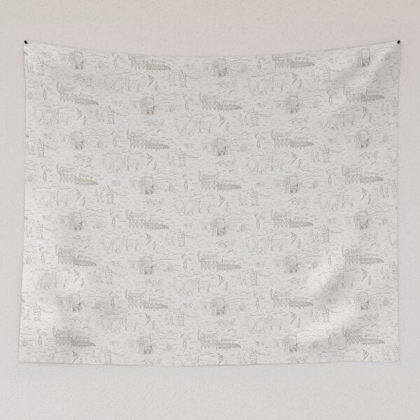 Item preview, North Sea coastal landscape toile de jouy pattern | warm gray and brown  designed and sold by colorofmagic.