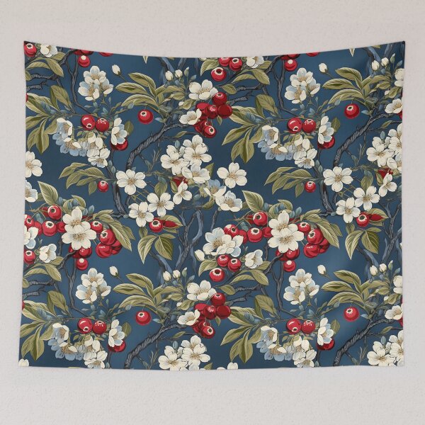 Item preview, Delicate White Apple Blossoms, symbolizing the tree's previous stages of growth, are incorporated in the painting along with harvest-ready apples—Early Fall Colors, Autumn Design, Seamless Pattern designed and sold by ignasirus.