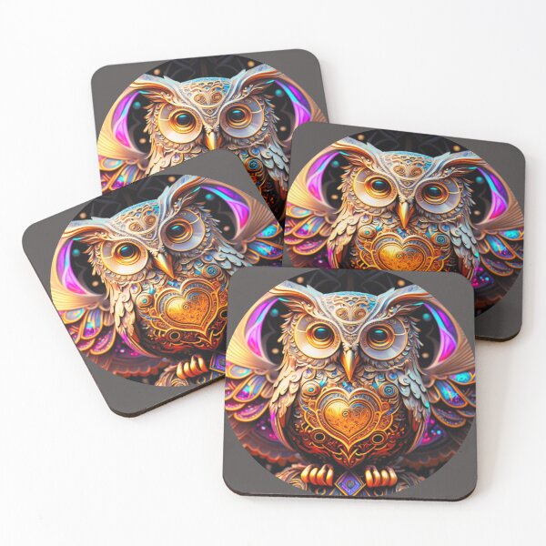 Item preview, Owl motif in gold, silver and turquoise metal design. designed and sold by run-rotee.