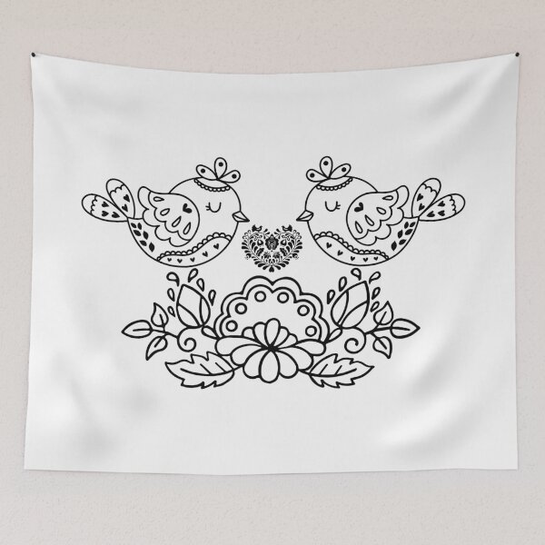 Item preview, Kalocsai folk art flowers and birds Black designed and sold by Kormix.
