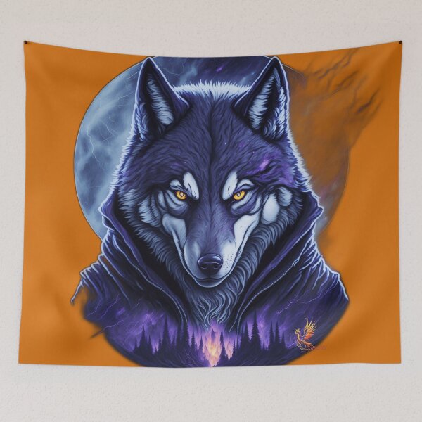 Item preview, Great Wolf Wearing Cool Jacket (Orange) designed and sold by AmaziaCo.