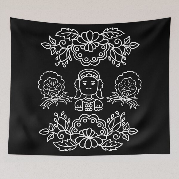 Item preview, Kalocsai folk art white flowers with hungarian woman designed and sold by Kormix.