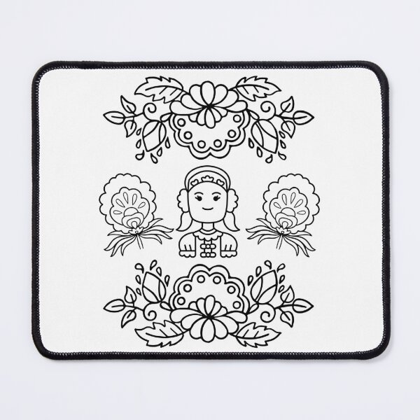 Item preview, Kalocsai folk art black flowers with hungarian woman designed and sold by Kormix.