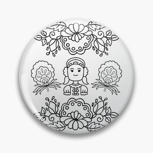 Item preview, Kalocsai folk art black flowers with hungarian woman designed and sold by Kormix.