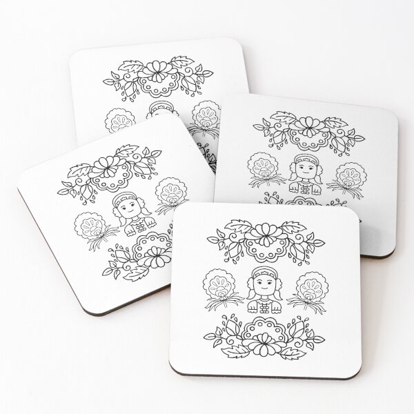 Item preview, Kalocsai folk art black flowers with hungarian woman designed and sold by Kormix.