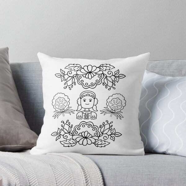 Item preview, Kalocsai folk art black flowers with hungarian woman designed and sold by Kormix.