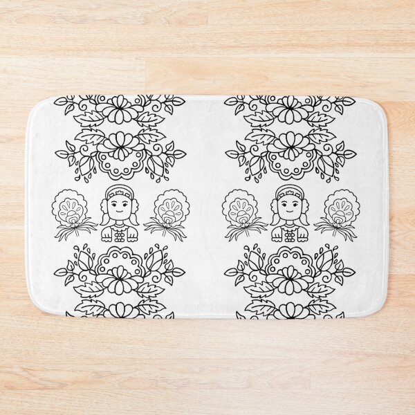 Item preview, Kalocsai folk art black flowers with hungarian woman designed and sold by Kormix.