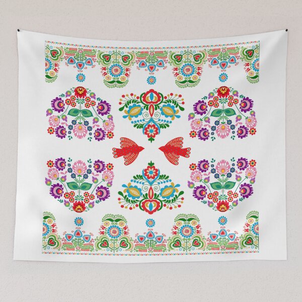 Item preview, Kalocsai folk art colorful flowers with birds designed and sold by Kormix.