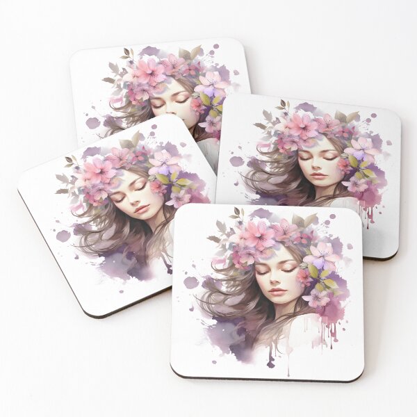 Item preview, Nature spring women with leaves and pink flowers designed and sold by naatala.