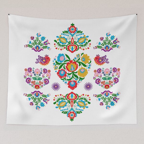 Item preview, Kalocsai folk art colorful flowers and birds designed and sold by Kormix.