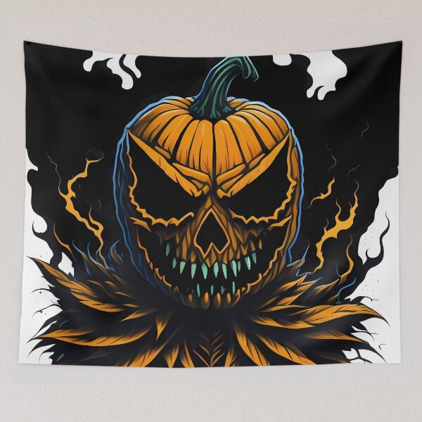 Item preview, Pumpkin halloween horror pumpkin face skull designed and sold by TaevasDesign.