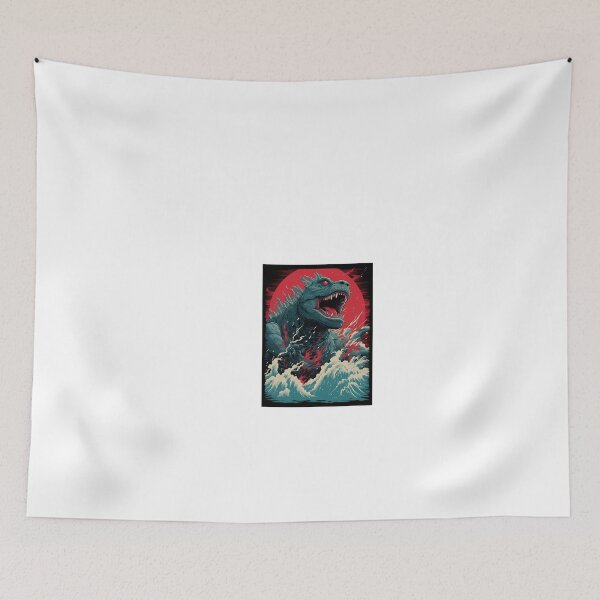 Aperçu de l'œuvre un godzilla avec la gueule ouverte devant un soleil rouge créée et vendue par Dark Fantasy Store.