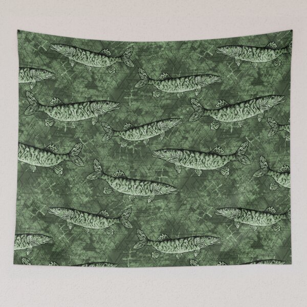Item preview, Musky Fish Monochrome Green Camo Pattern designed and sold by Michelebuttons.