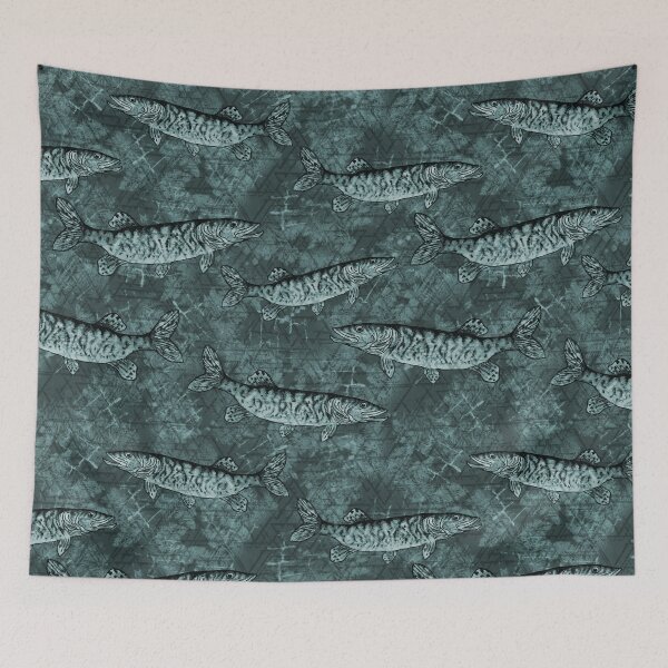 Item preview, Musky Fish Monochrome Dark Teal Camo Pattern designed and sold by Michelebuttons.