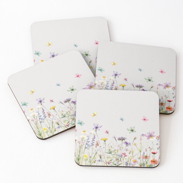 Item preview, Wild flowers on a field filled with butterflies designed and sold by coloryourwings.