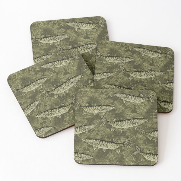 Item preview, Musky Fish Monochrome Swamp Green Camo Pattern designed and sold by Michelebuttons.