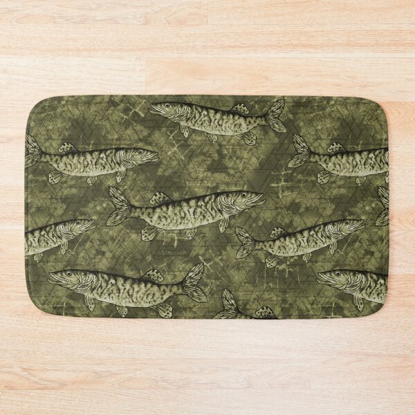 Item preview, Musky Fish Monochrome Swamp Green Camo Pattern designed and sold by Michelebuttons.