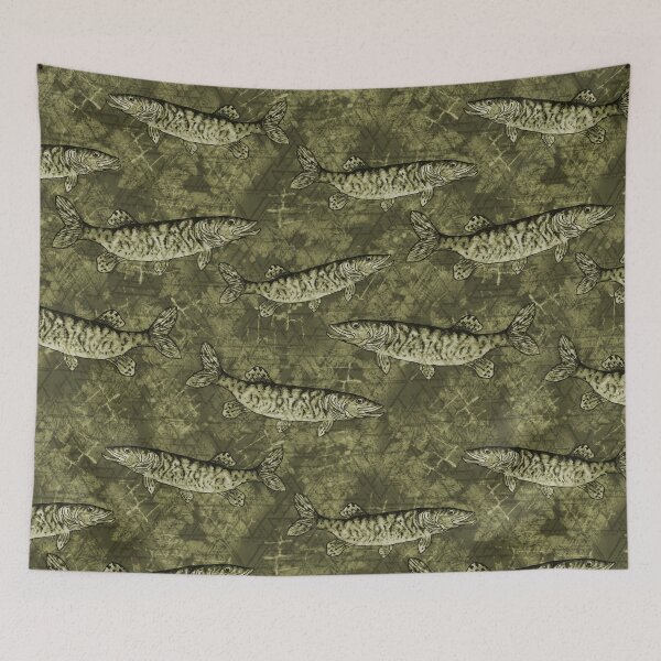 Item preview, Musky Fish Monochrome Swamp Green Camo Pattern designed and sold by Michelebuttons.