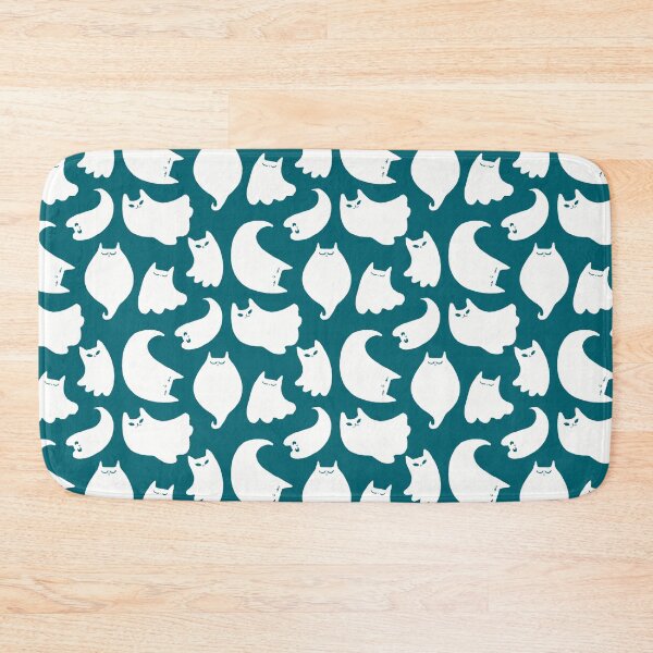 Item preview, Halloween White Ghost Cats On Teal Background Pattern designed and sold by Julia Sol.