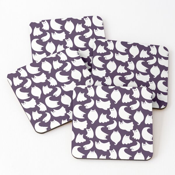 Item preview, Halloween White Ghost Cats On Purple Background Pattern designed and sold by Julia Sol.