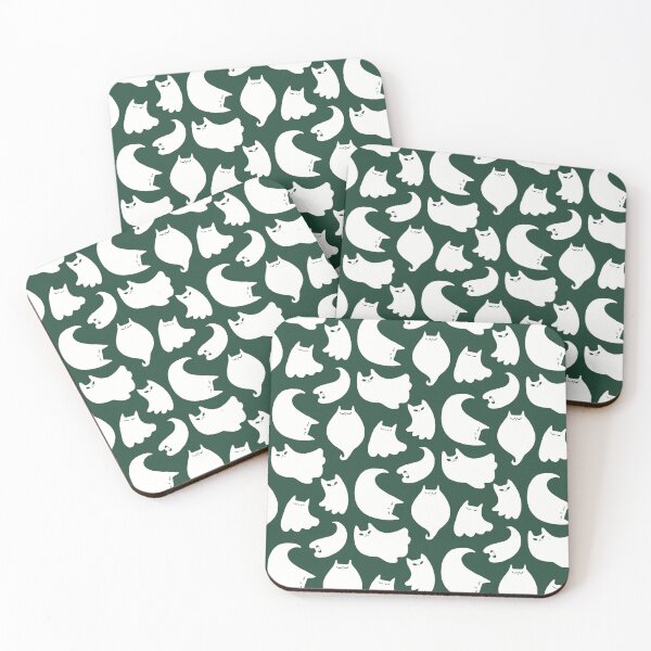 Item preview, Halloween White Ghost Cats On Green Background Pattern designed and sold by Julia Sol.