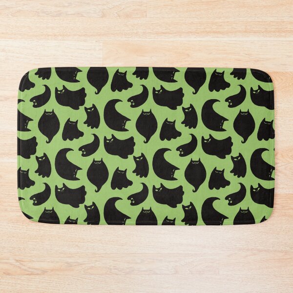 Item preview, Halloween Black Ghost Cats On Green Background Pattern designed and sold by Julia Sol.